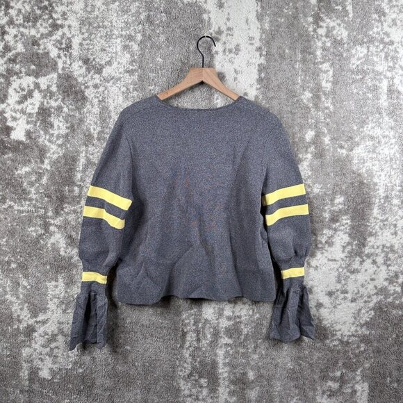 New FWRD The Label Sweater Medium Gray Microfiber Tweed Pinch Flare Sleeve Strip - Picture 2 of 7